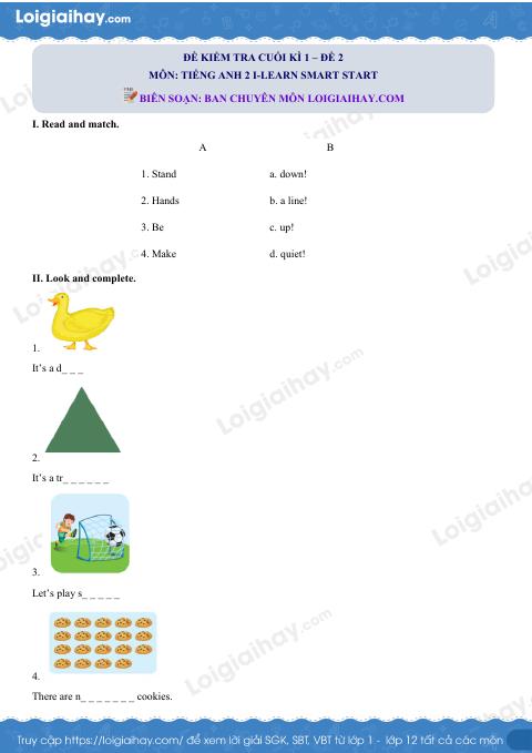 Đề thi học kì 1 Tiếng Anh 2 iLearn Smart Start - Đề số 2